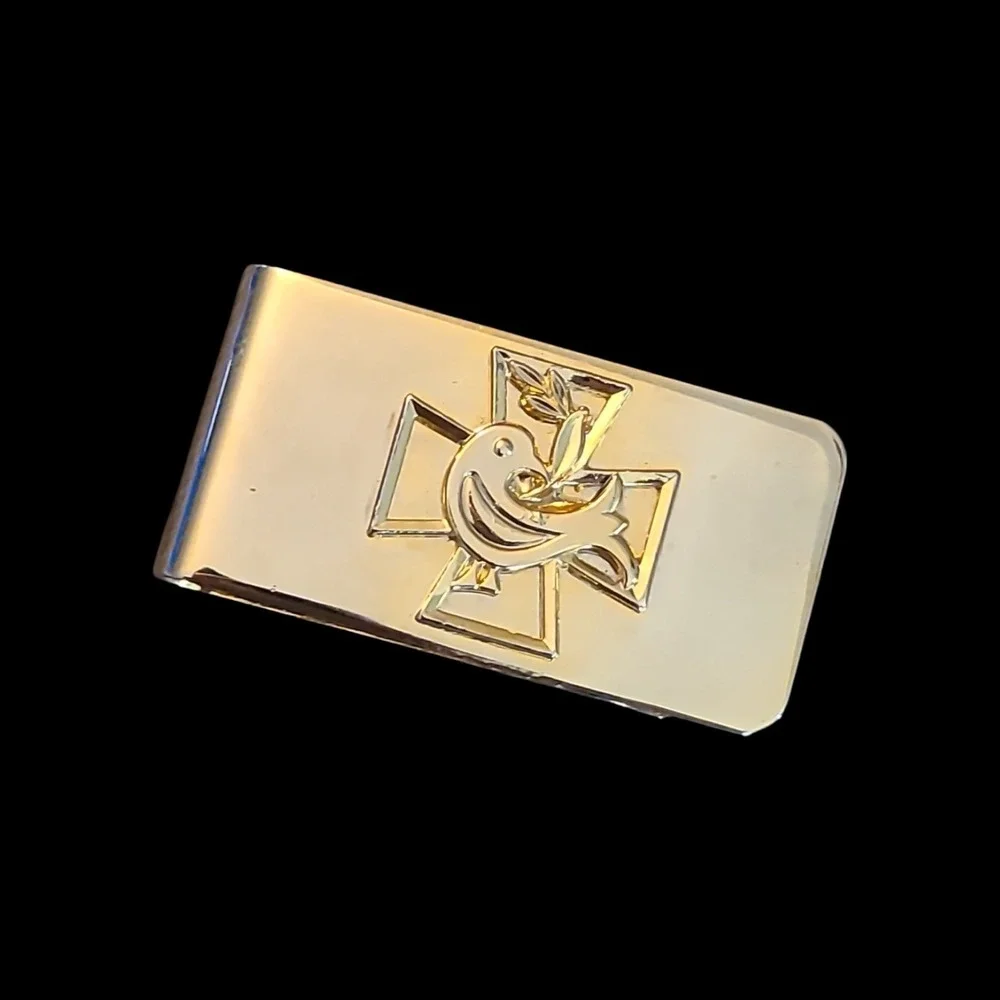 Vintage Gold Tone Peace Dove Cross Money Clip Christian Religious‎ Gift